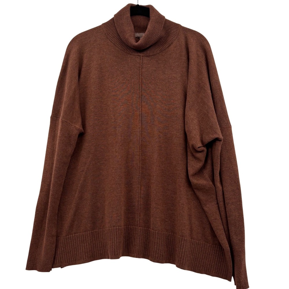 Lilla P Turtleneck Sweater M/L Brown Dolman Sleeve Ribbed‎ Hem Side Split